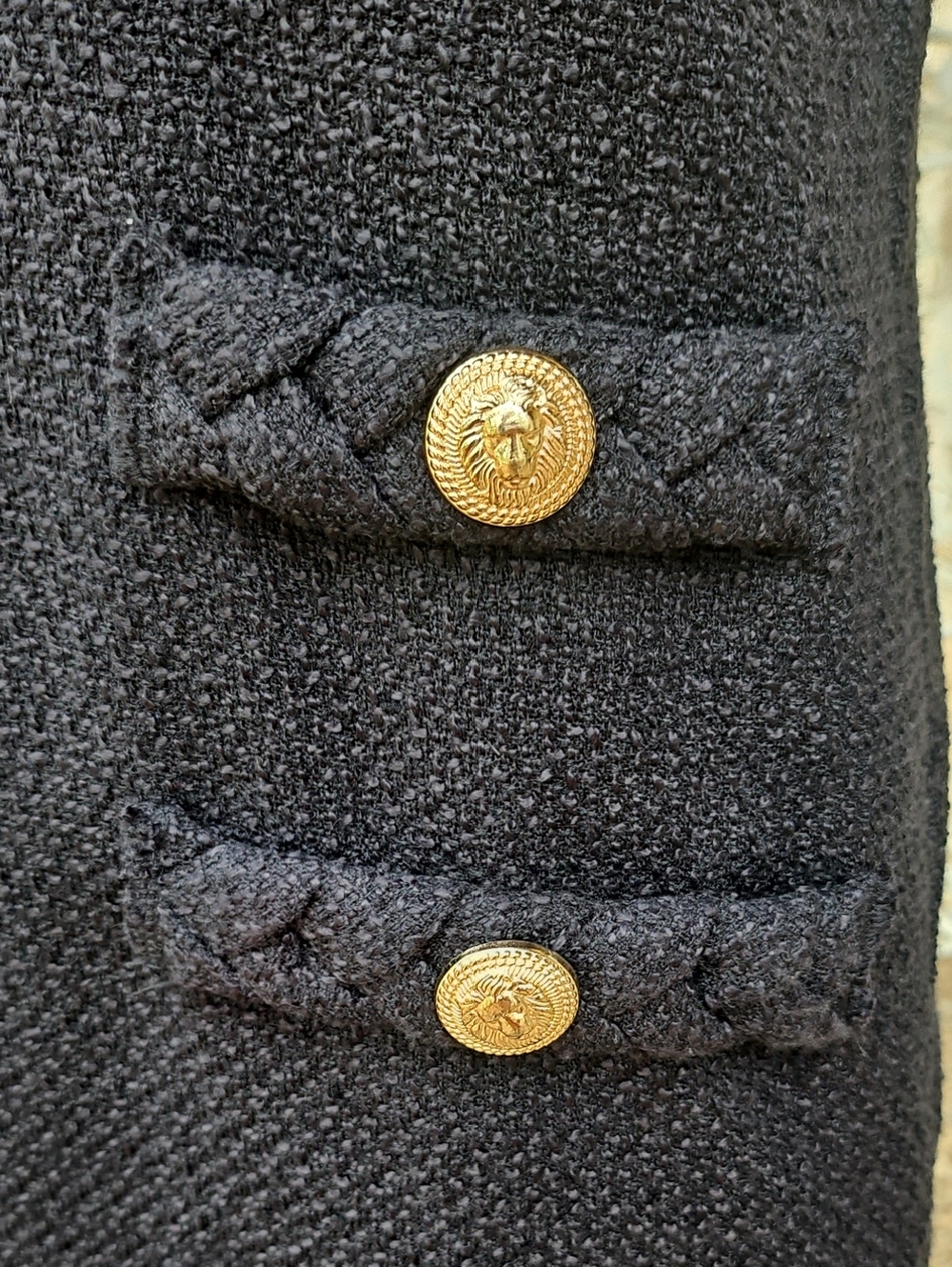 Tuckernuck Style Black Tweed Jackie Mini Dress Gold Lion Head Buttons Small - Picture 3 of 10